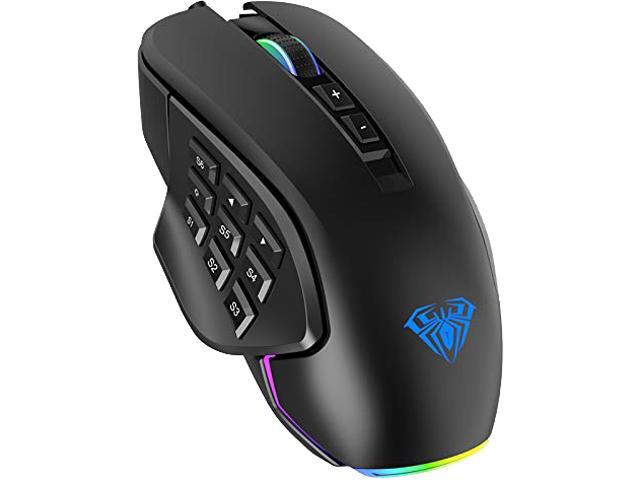 AULA H510 RGB Gaming Mouse with 9 Side Buttons High Precision 10000 DPI Optical Sensor Fire Button Computer Mice 14-Programmable-Buttons for PC/Gamer