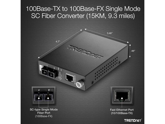 NeweggBusiness TRENDnet 100Base-TX to 100Base-FX Single Mode SC Fiber  Media Converter (15 Km 9.3 Miles),TFC-110S15, Auto-Negotiation,  Auto-MDIX, Full-Duplex Mode, Fiber to Ethernet Converter, Lifetime  Protection