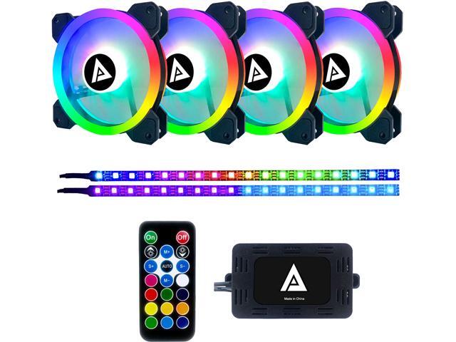 APEVIA Twilight TL412L2S-RGB 120mm Silent Addressable RGB Color Changing LED Fan (4 Fans) + 2 X Color Changing Magnetic Led Strips & 4-pin Control