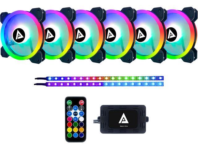 APEVIA Twilight TL612L2S-RGB 120mm Silent Addressable RGB Color Changing LED Fan (6 Fans) + 2 x Color Changing Magnetic Led Strips & 4-pin Control