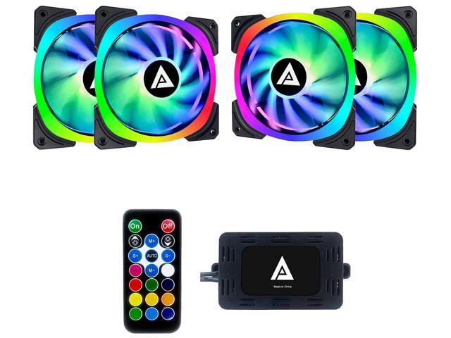 Apevia Lunar Pro 120mm Silent Addressable RGB Color Changing LED Fan (4 Fans) + 4-Pin Control Box and RF Remote (4 Pack) LP412L-RGB