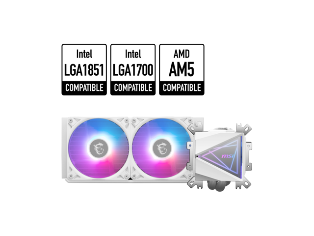 MSI MAG CoreLiquid I240 White - AIO ARGB CPU Liquid Cooler - Infinity Mirror Design - UNI Bracket - 240mm Radiator - Dual ...