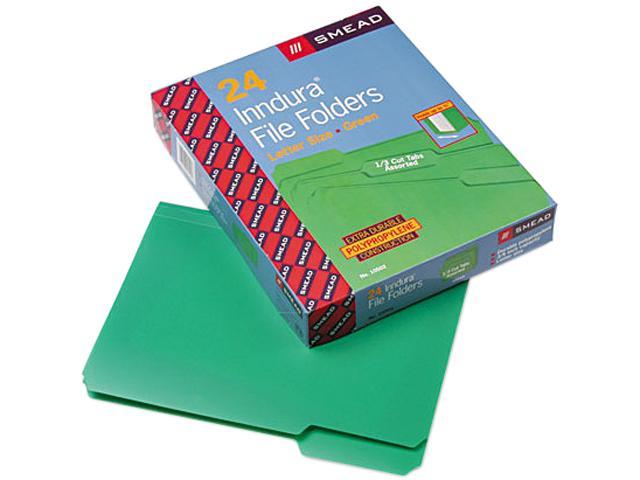SMead Waterproof Poly File Folders, 1/3 Cut Top Tab, Letter, Green, 24/Box