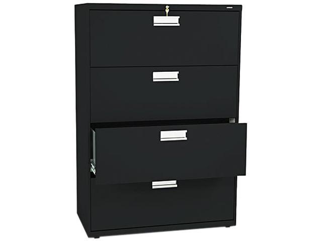 HON 4-Drawer Office Filing Cabinet - 600 Series Lateral Legal or Letter File Cabinet, 19.75"D, Black (H684)