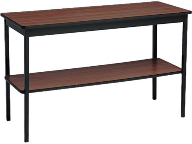 Barricks 4' Laminate Utility Table with Bottom Storage Shelf, Walnut/Black