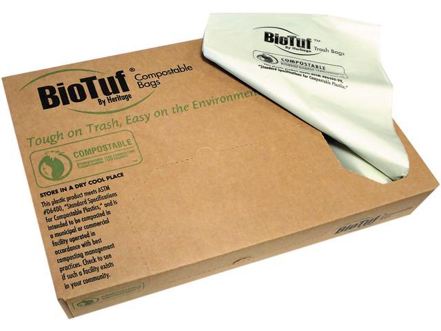 Heritage Y6039SE R01 Biotuf Compostable Can Liners 30 gal 12 mil 30' x 39' Green 125/Carton