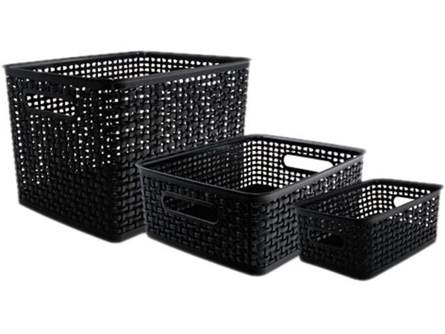 Advantus Plastic Weave Bins, Black, 3/Pack
