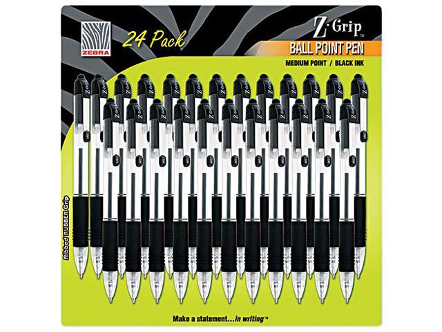 Zebra Z-Grip Retractable Ballpoint Pen, Medium Point, Black, 24/Pack