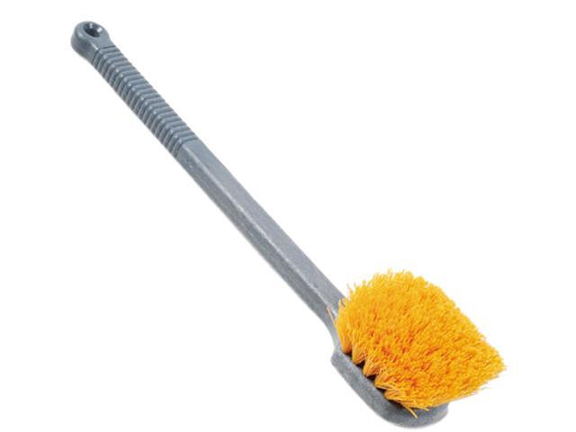 Rubbermaid Commercial 9B32 Pot Scrubber Brush 20 Long Plastic Handle Gray Handle w/Yellow Bristles