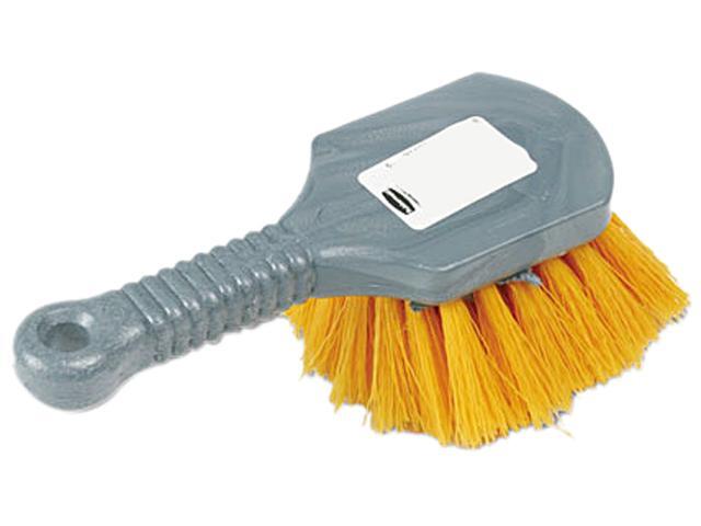Rubbermaid Commercial 9B29 Pot Scrubber Brush 8 Plastic Handle Gray Handle w/Yellow Bristles