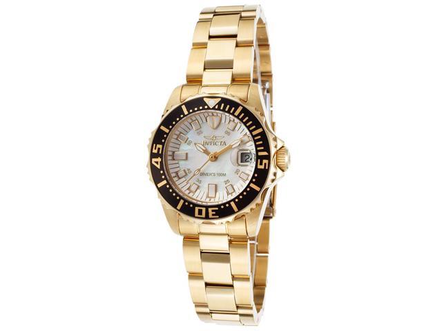 Invicta 17596 Women's Pro Diver 18K Gold Plated Steel Mother Of Pearl Dial Watch