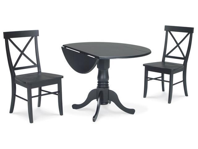 International Concepts K46-42DP-C613-2 3-Piece Dual Drop Leaf Table & X-Back Chairs Set in Black