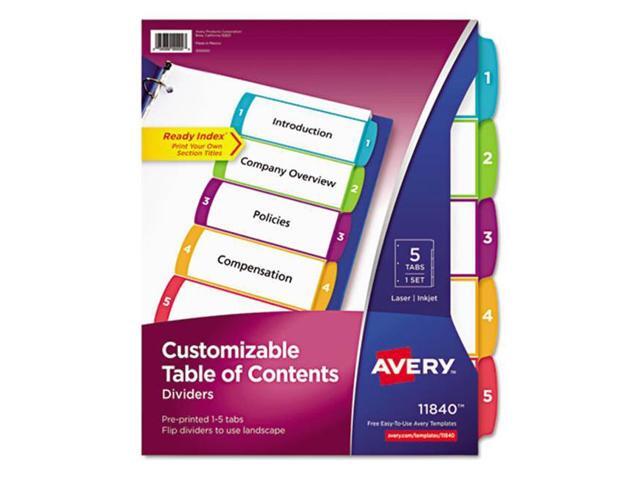 Avery-Dennison 11840 Ready Index Table Of Contents Dividers 1-5 Letter