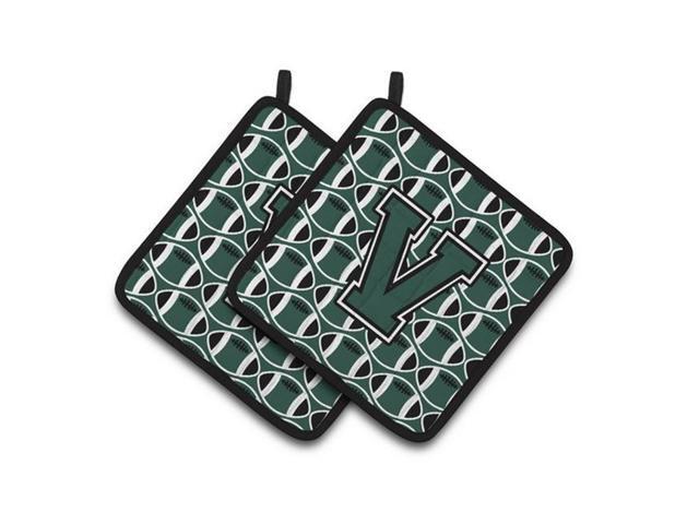 Carolines Treasures CJ1071-VPTHD Letter V Football Green & White Pair of Pot Holders 75 x 3 x 75 in
