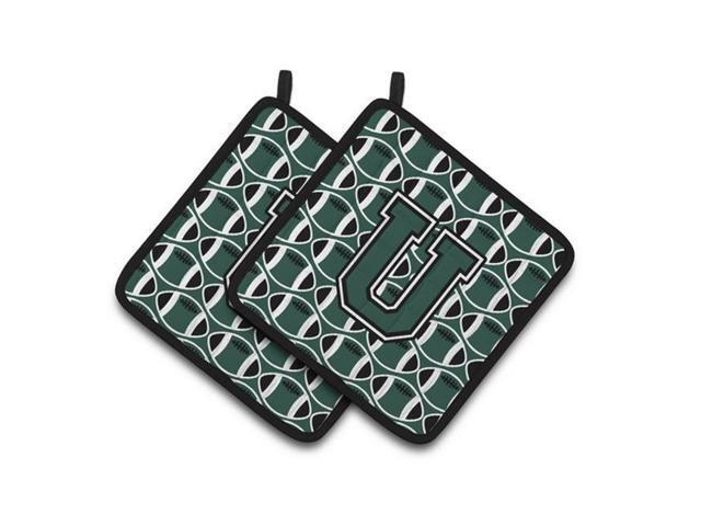 Carolines Treasures CJ1071-UPTHD Letter U Football Green & White Pair of Pot Holders 75 x 3 x 75 in
