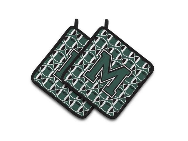 Carolines Treasures CJ1071-MPTHD Letter M Football Green & White Pair of Pot Holders 75 x 3 x 75 in