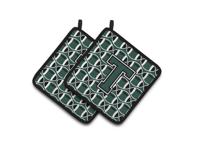 Carolines Treasures CJ1071-TPTHD Letter T Football Green & White Pair of Pot Holders 75 x 3 x 75 in