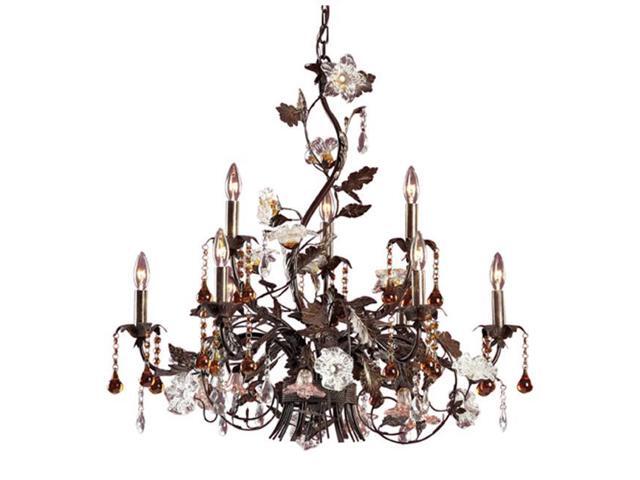 ELK Cristallo Fiore 9 Light Chandelier In Deep Rust With Crystal Florets - 85003