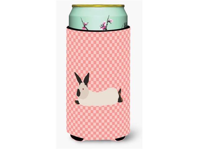 California White Rabbit Pink Check Tall Boy Beverage Insulator Hugger BB7967TBC