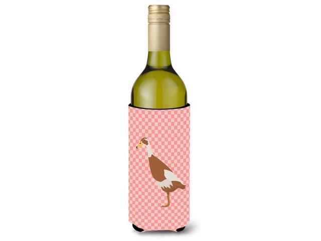 Indian Runner Duck Pink Check Wine Bottle Beverge Insulator Hugger BB7865LITERK