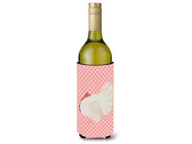 White Holland Turkey Pink Check Wine Bottle Beverge Insulator Hugger BB7983LITERK