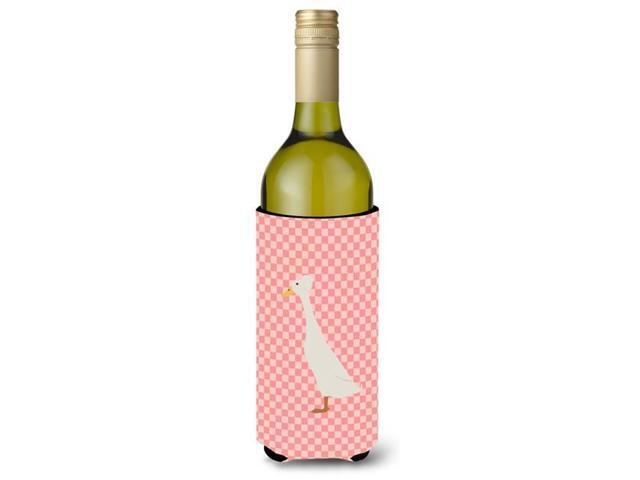 Bali Duck Pink Check Wine Bottle Beverge Insulator Hugger BB7859LITERK