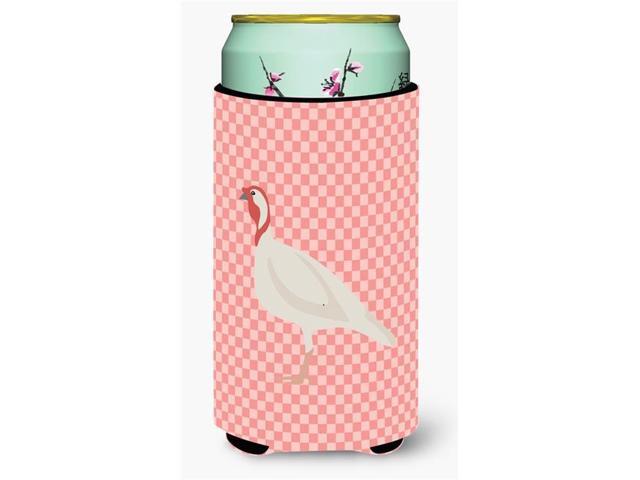Beltsville Small White Turkey Hen Pink Check Tall Boy Beverage Insulator Hugger BB7989TBC