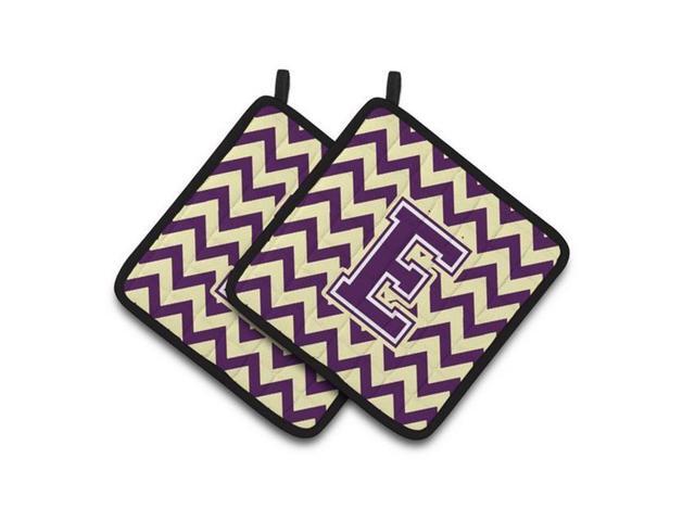 Carolines Treasures CJ1058-EPTHD Letter E Chevron Purple & Gold Pair of Pot Holders 75 x 3 x 75 in