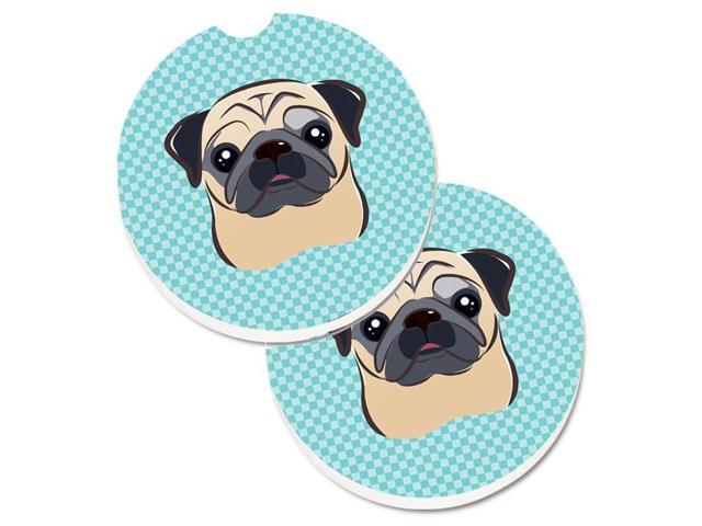 Carolines Treasures BB1200CARC Checkerboard Blue Fawn Pug Set of 2 Cup Holder Car Coaster