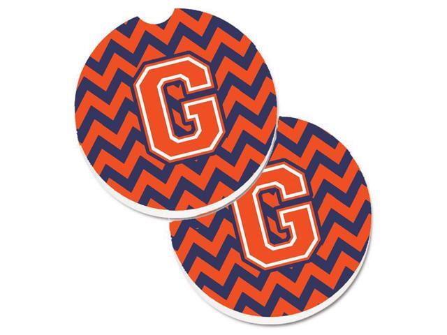 Carolines Treasures CJ1042-GCARC Letter G Chevron Orange & Blue Set of 2 Cup Holder Car Coaster