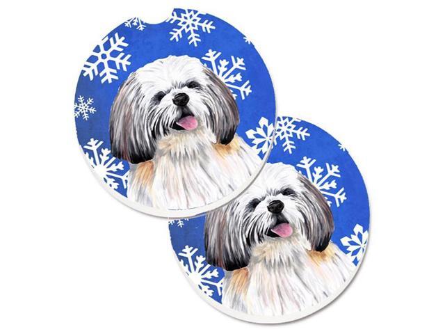 Carolines Treasures SC9383CARC Shih Tzu Winter Snowflakes Holiday Set of 2 Cup Holder Car Coaster