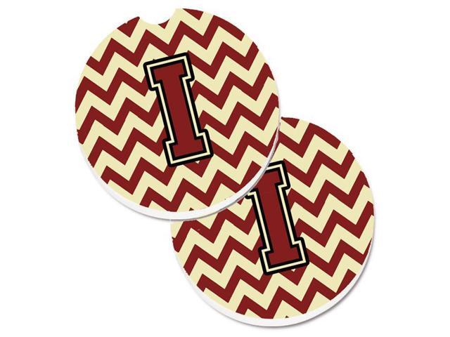 Carolines Treasures CJ1061-ICARC Letter I Chevron Maroon & Gold Set of 2 Cup Holder Car Coaster