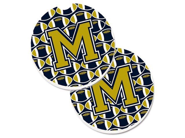 Carolines Treasures CJ1074-MCARC Letter M Football Blue & Gold Set of 2 Cup Holder Car Coaster