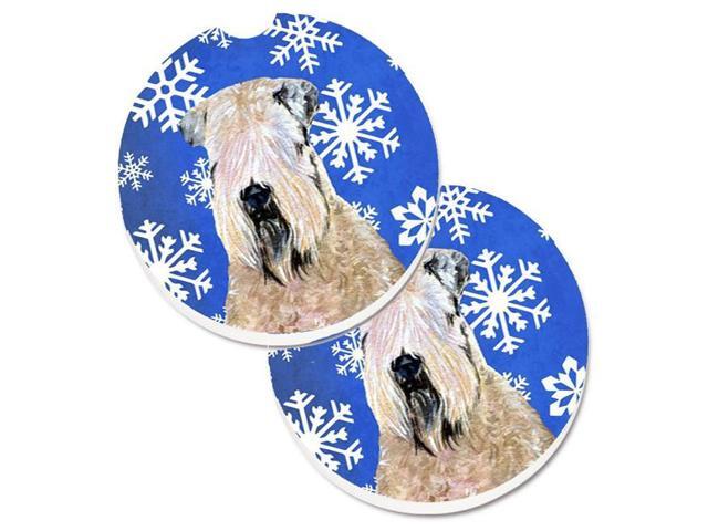 Carolines Treasures SS4631CARC Wheaten Terrier Soft Coated Winter Snowflakes Holiday Set of 2 Cup Holder Car Coaster