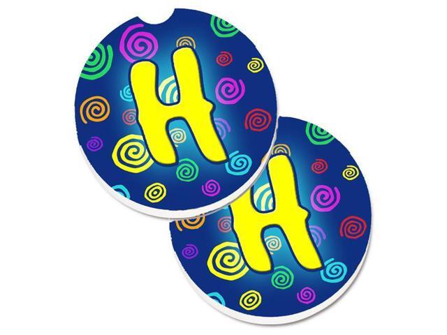 Carolines Treasures CJ1011-HCARC Letter H Initial Monogram Blue Swirls Set of 2 Cup Holder Car Coaster