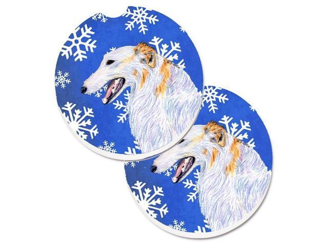Carolines Treasures SS4613CARC Borzoi Winter Snowflakes Holiday Set of 2 Cup Holder Car Coaster