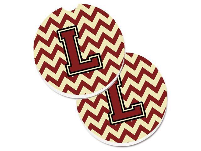Carolines Treasures CJ1061-LCARC Letter L Chevron Maroon & Gold Set of 2 Cup Holder Car Coaster