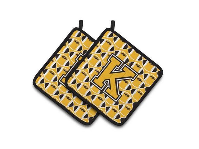 Carolines Treasures CJ1080-KPTHD Letter K Football Black Old Gold & White Pair of Pot Holders 75 x 3 x 75 in