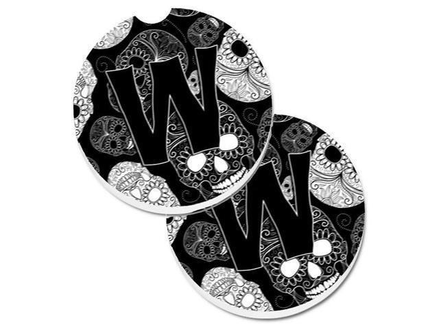 Carolines Treasures CJ2008-WCARC Letter W Day of the Dead Skulls Black Set of 2 Cup Holder Car Coaster