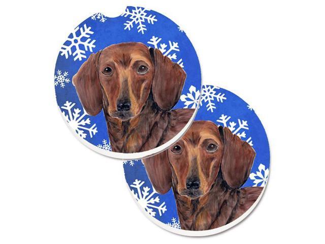 Carolines Treasures SC9368CARC Dachshund Winter Snowflakes Holiday Set of 2 Cup Holder Car Coaster