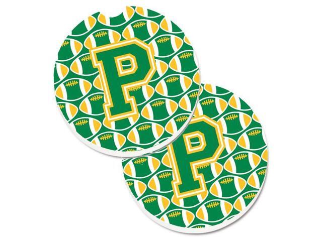 Carolines Treasures CJ1069-PCARC Letter P Football Green & Gold Set of 2 Cup Holder Car Coaster