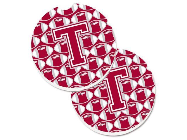 Carolines Treasures CJ1065-TCARC Letter T Football Crimson with Grey & White Set of 2 Cup Holder Car Coaster