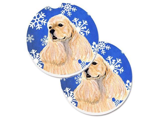 Carolines Treasures SS4660CARC Cocker Spaniel Winter Snowflakes Holiday Set of 2 Cup Holder Car Coaster