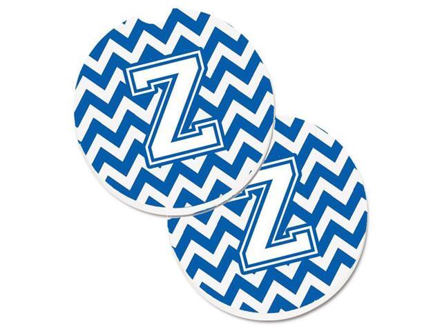 Carolines Treasures CJ1045-ZCARC Letter Z Chevron Blue & White Set of 2 Cup Holder Car Coaster