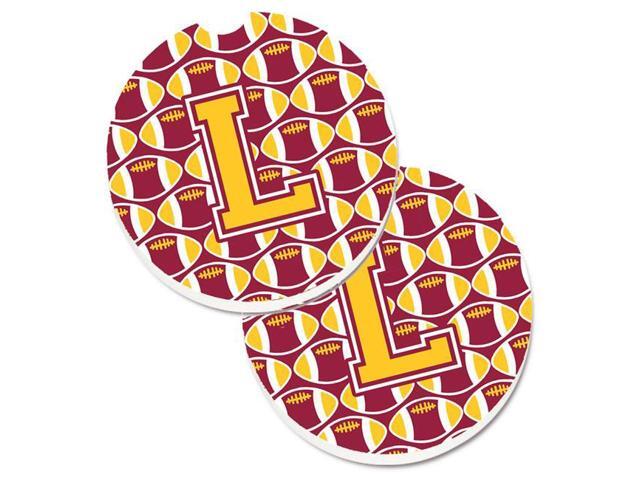 Carolines Treasures CJ1081-LCARC Letter L Football Maroon & Gold Set of 2 Cup Holder Car Coaster