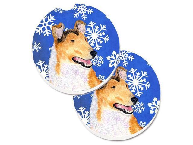Carolines Treasures SS4608CARC Collie Smooth Winter Snowflakes Holiday Set of 2 Cup Holder Car Coaster