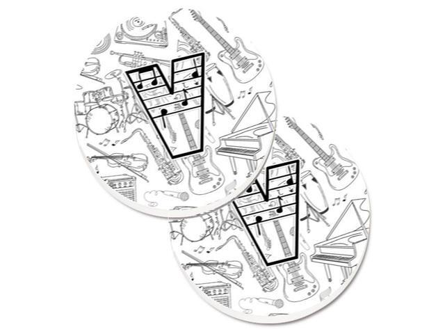 Carolines Treasures CJ2007-VCARC Letter V Musical Note Letters Set of 2 Cup Holder Car Coaster