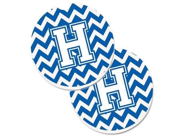 Carolines Treasures CJ1045-HCARC Letter H Chevron Blue & White Set of 2 Cup Holder Car Coaster