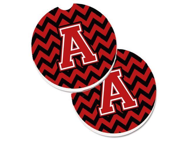 Carolines Treasures CJ1047-ACARC Letter A Chevron Black & Red Set of 2 Cup Holder Car Coaster