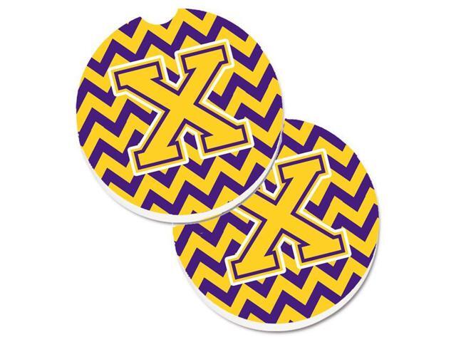 Carolines Treasures CJ1041-XCARC Letter X Chevron Purple & Gold Set of 2 Cup Holder Car Coaster